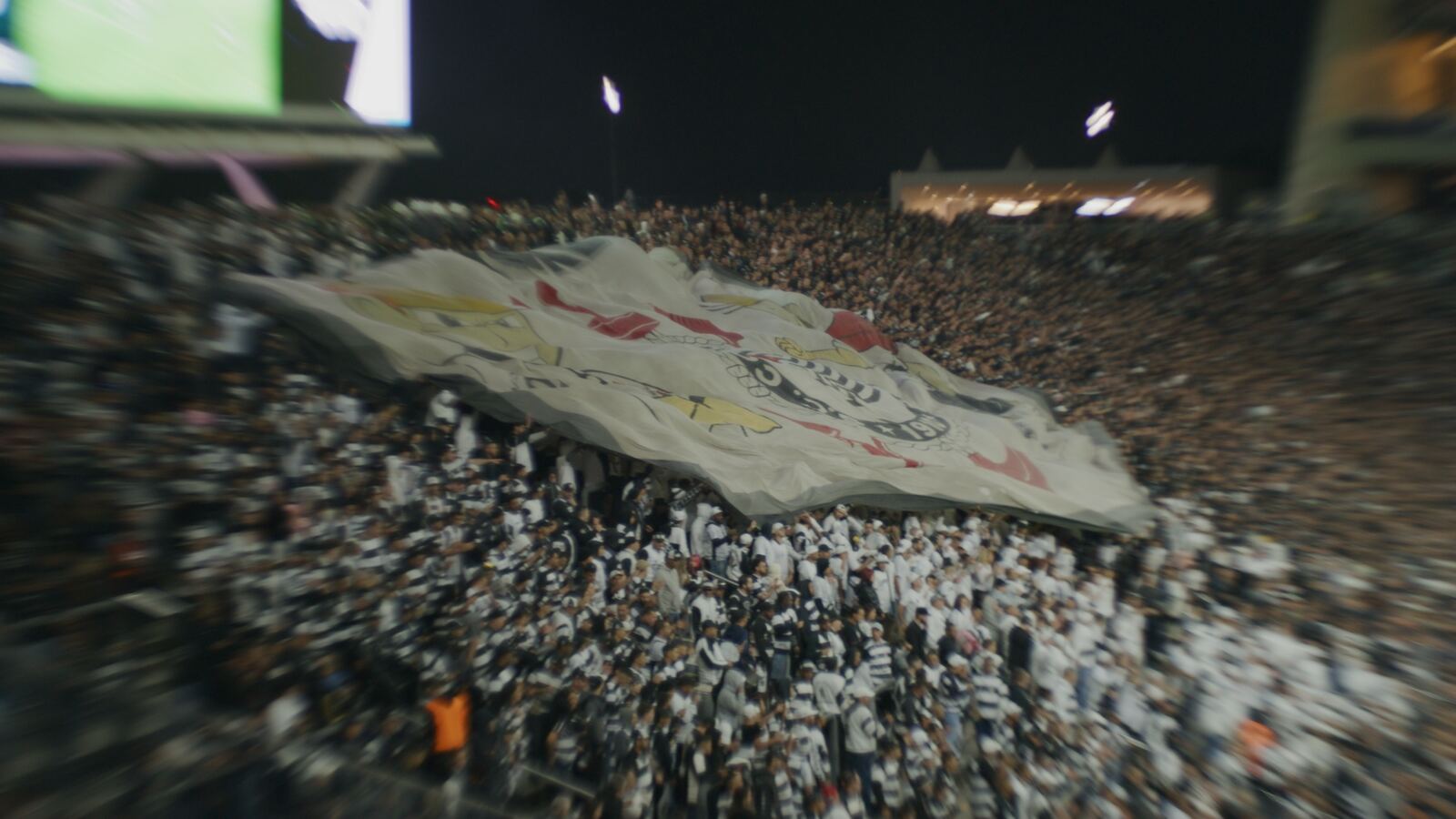 Gaviões da Fiel’s giant flag stretched over the crowd